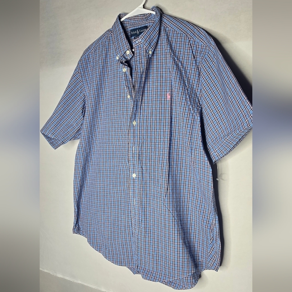 Polo Ralph Lauren Classic Fit Blue Plaid Short Sleeve Button Up Shirt Size XL - Picture 2 of 5